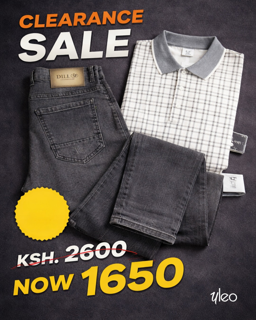 Mawingu grey denim and checked shirt set on clearance